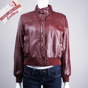 S Vintage 80s Oxblood Cropped Bomber Jacket w Hood